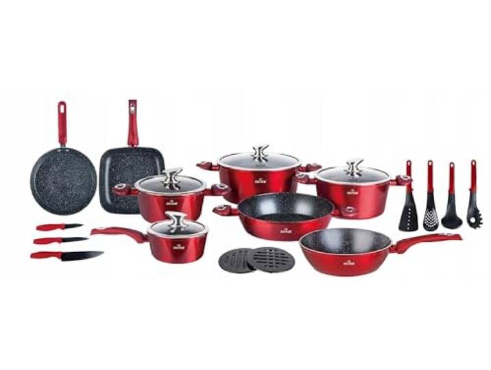 ZILNER 21-teiliges exklusives rotes Marmorset Zl-8541 Topfset Induktion, Töpfe & Pfannen beschichtet Topfset induktionsgeeignet