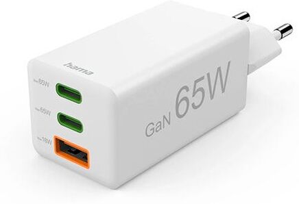 Hama Carregador  00201996 Fast Charging   2 USB-C + 1 USB-A 65 W - Branco