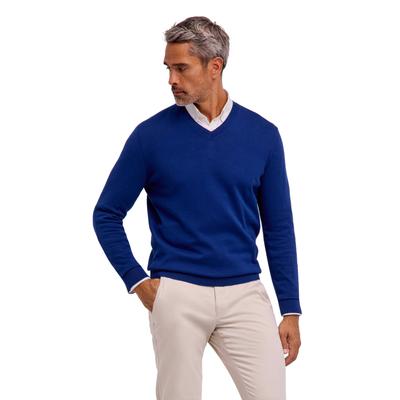 Strickpullover FALKE "Cotton Knit", Herren, Gr. S, blau (royal blau (6051)), Pullover Strickpullover