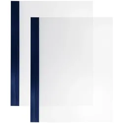 100 Einbanddeckel Folie A4, NOBLESS, Kartonleiste mit Aufschlag-Rille blau, transparent, PE