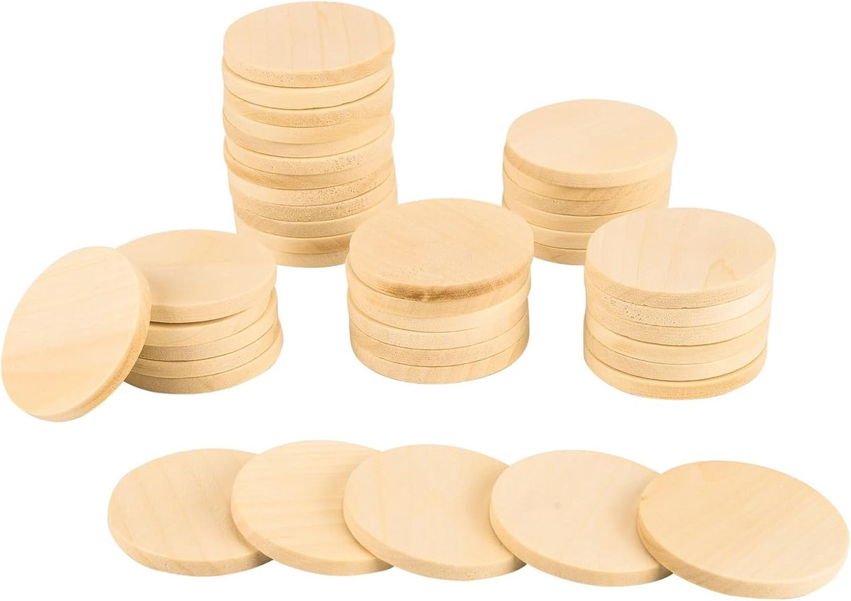 50 stuks Houten Schijven Rond 5 cm Onbehandeld voor Knutselen en Decoratie