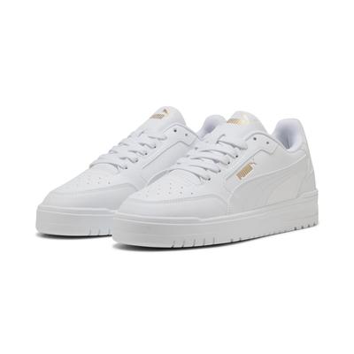 Sneaker PUMA "SHUFFLE DOWNTOWN", Damen, Gr. 37, weiß (puma weiß, puma weiß, puma gold), Schuhe Sneaker, leicht profilierte Gummilaufsohle, Schnürverschluss