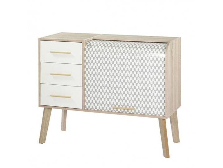 Meuble de rangement vintage en bois tiroirs blancs et rideau coulissant HAPPY