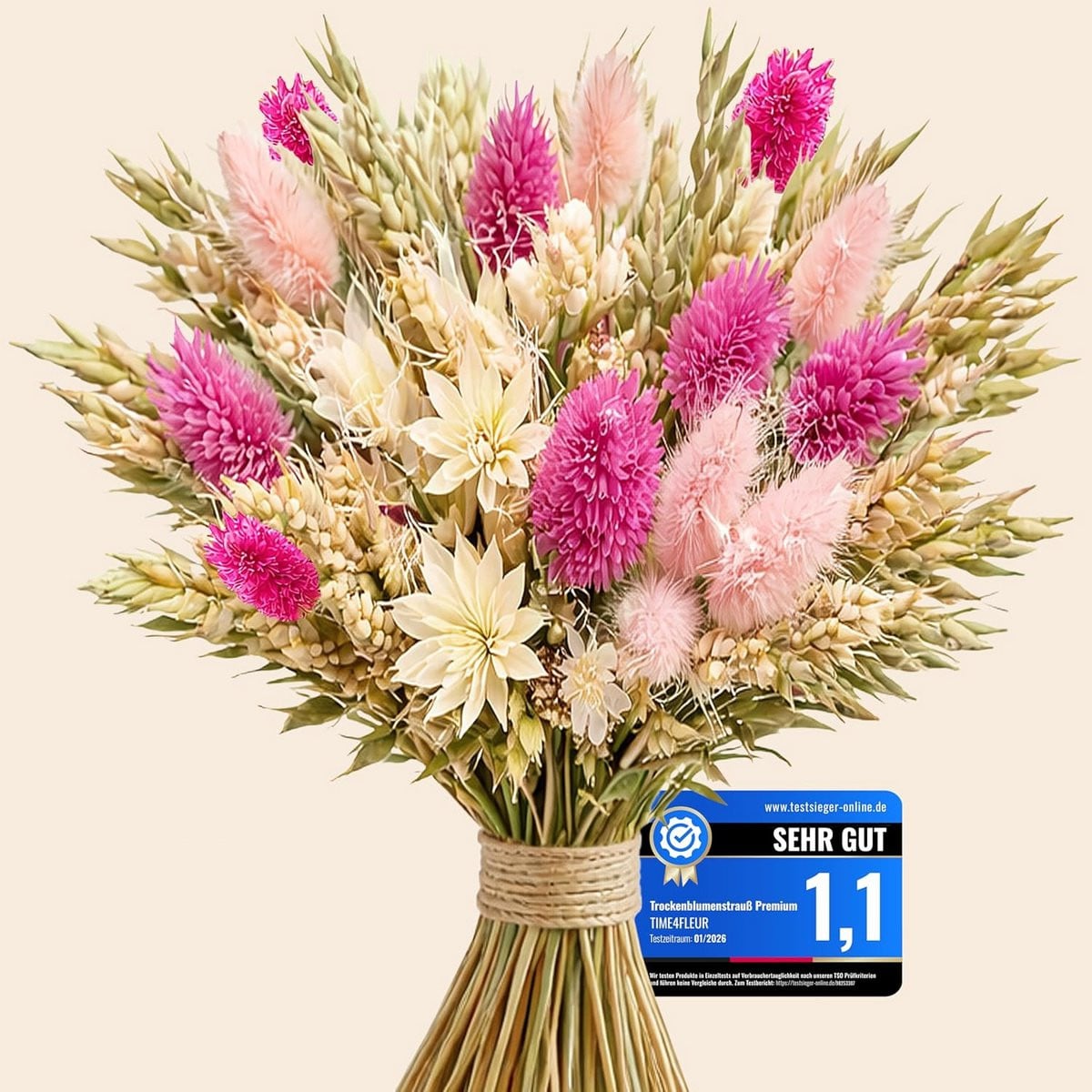 Gedroogd bloemenboeket Roze - Handgebonden natuurlijke decoratie voor in je woonkamer