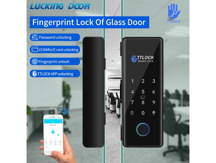 Serrure intelligente pour porte en verre, porte en bois, Wifi TTLOCK, serrure biométrique intelligente à empreintes digitales, serrure de porte électronique, serrure numérique sans perçage