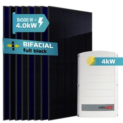 SUNNIVA® 4.0 kW Solaranlage, 8x 500 W Solarmodule Fullblack Bifacial, Wechselrichter SolarEdge SE4K (3-phasig)