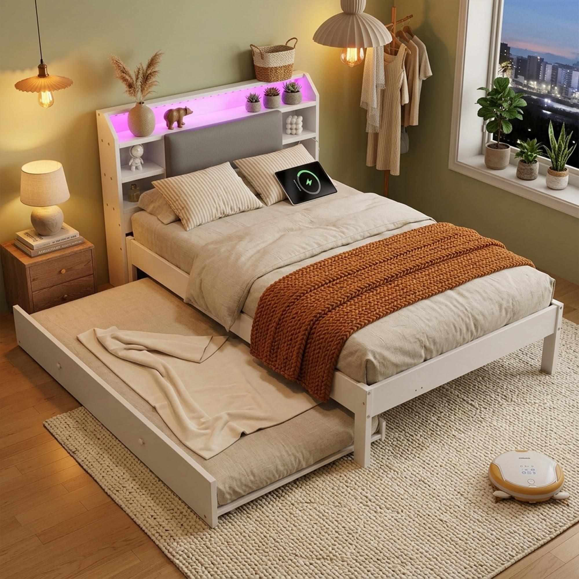 Kinderbett mit Ausziehbett und Stauraum