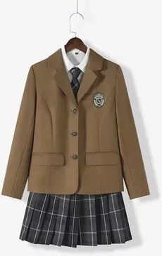 Fusion Finds Anime Cosplay Costume, School Uniform Sets For Women, Winter Blazer, Pleated Skirt And Sailor Tie, Girl Autumn Fashion camel 4pcs xl