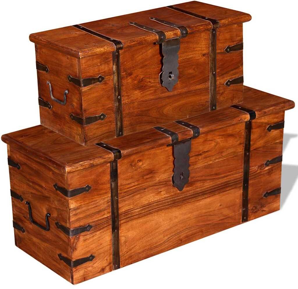 vidaXL Ensemble de deux coffres de rangement Bois massif
