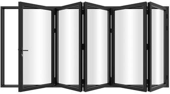 "KaMic Versa-Fold 168""×96"" 5 Panels Aluminum Folding Door In Black,Folded Out From Left To Right Model #:FD5PBK16896-LR"