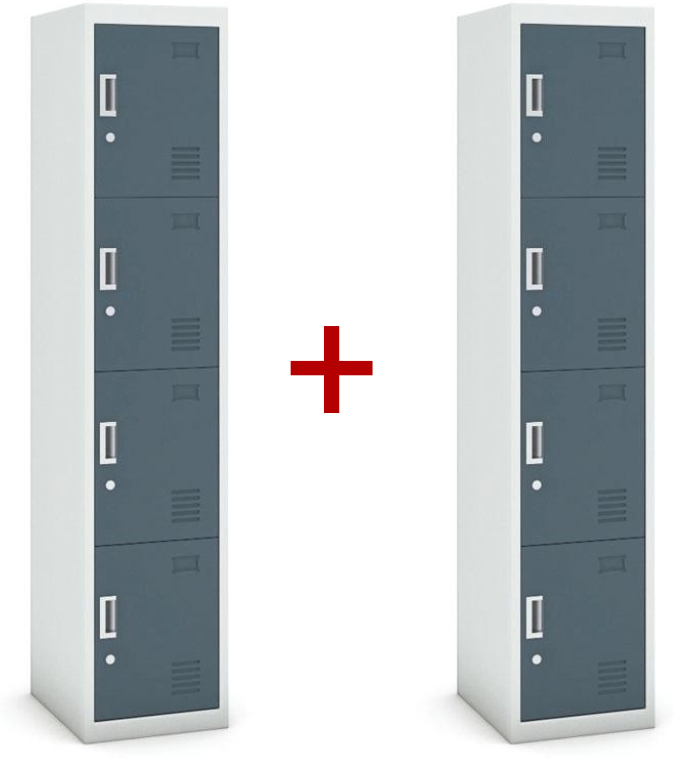 B2B Partner Szafka ubraniowa S3 czterodrzwiowa 1+1 GRATIS, demontaż, zamek cylindryczny, szara/ciemnoszara