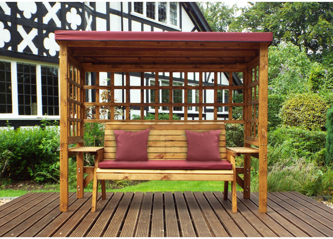 Union Rustic Figueroa Solid Wood Outdoor Bench Burgundy 225cm H X 194cm W X 92cm D