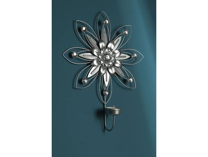 Wandblaker Billala, silberfarben , silber (silberfarben), B:25,5cm H:5,5cm T:32cm, Metall, MYFLAIR MÖBEL & ACCESSOIRES, Kerzenhalter, Wandblaker, modern, Landhaus, Shabby Chic, silberfarben