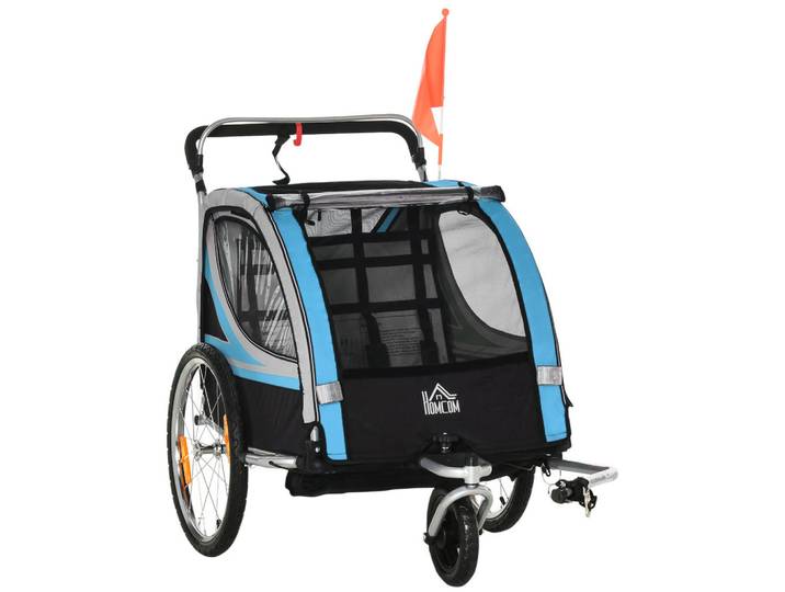 Homcom 2 in 1 Kinderfahrradanhänger, Kinderanhänger, Fahrradanhänger, Blau, Metall, 75x101x142 cm, Freizeit & Co, Sport & Fitness, Fahrradanhänger