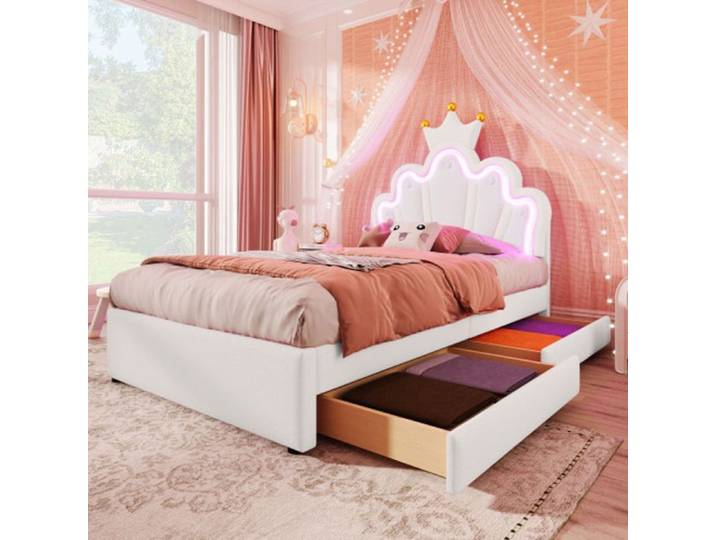 Lit enfant - Prestige crown - 90x200 cm - Tiroirs - LED télécommandée