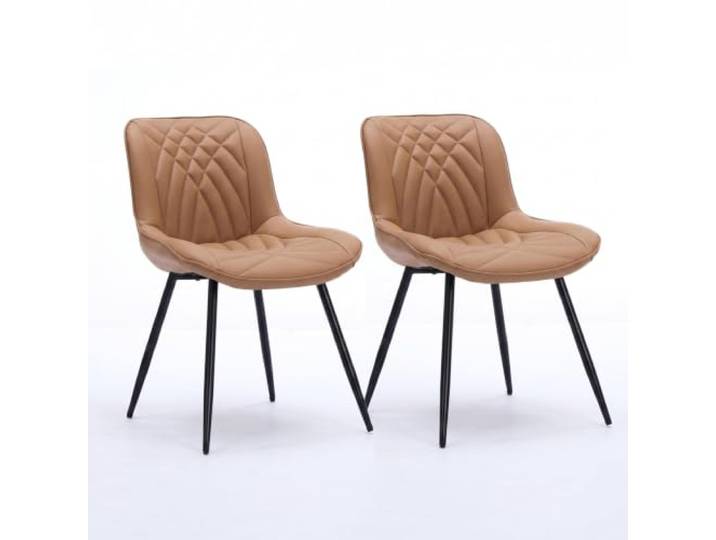 FurnitureR 2er Set Esszimmerstühle, Khaki PU-Leder, Metallbeine Perforiertes PU in Khaki, 3D-Steppung und schwarze Metallbeine bieten Komfort, Halt und eine warme Optik
