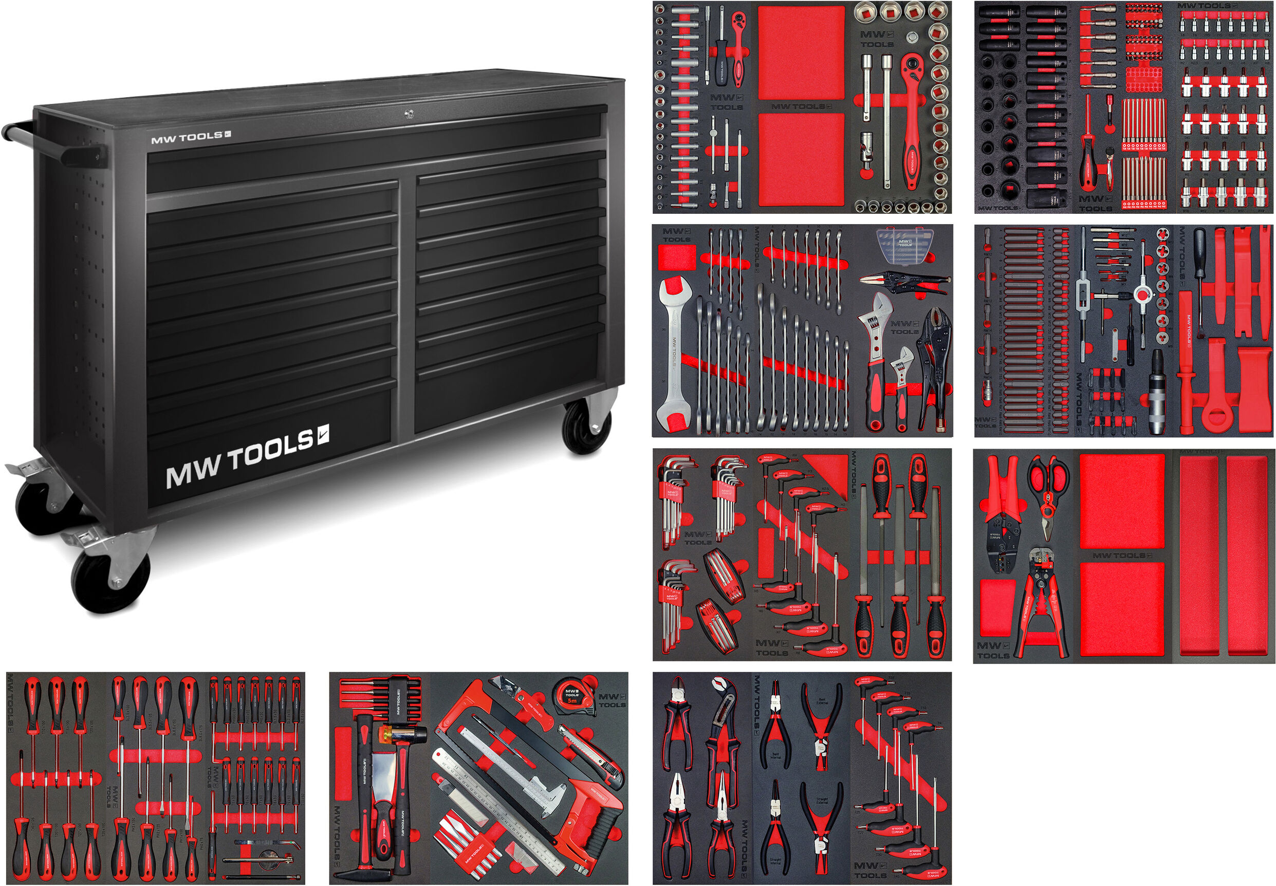 Servante d'atelier complète large, noire XL 514 outils MW Tools MWE512G4B