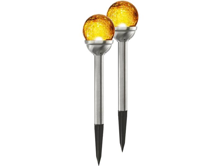 LED Solarleuchte Solar-Wegleuchte Roma , gelb (amber), B:8cm H:26,5cm L:8cm T:8cm Ø:8cm, PARFORCE TRADITIONAL HUNTING, Leuchten, LED Solarleuchte, Dämmerungssensor, 2er-Set, Licht amberfarben, kompakte Bauform