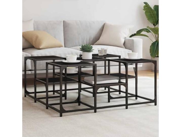 HEFZGDB Couchtisch Schwarz 91x91x40 cm Holzwerkstoff mit verstellbaren Beinen und Metallrahmen für Wohnzimmer Beistelltisch stabile Tischplatte in 2 Höhen
