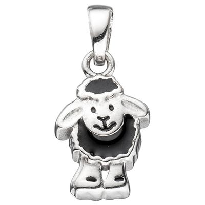 Kettenanhänger JOBO "Anhänger Kinderanhänger Schaf 13 mm", schwarz (silber 925), Schmuckanhänger, Mädchen, Silber 925 (Sterlingsilber), Kettenanhänger, 925 Silber rhodiniert
