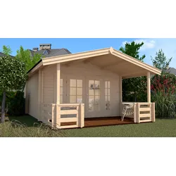 Weka 45 mm Weekendhaus 137 mit Terrasse +Vordache 380 x 500 cm - 50 % Rabatt auf Dacheindeckung