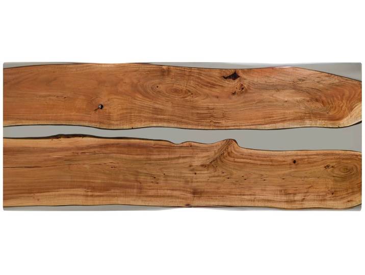 Esstisch Akazie mit Epoxidharz 240x100x76 natur lackiert / Epoxid grau Baumkanten-Optik EPOXY Unikat #6