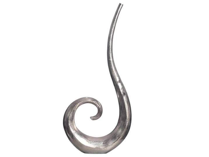 WOHNLING Dekovase 48x10x100 cm Aluminium Silber Spirale, Blumenvase Tischvase in Schnörkel-Form, Vase Metall für Trockenblumen und Zweige, Standvase handgefertigt, jedes Stück ein Unikat