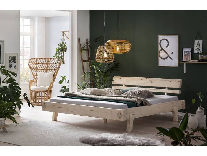 Holzbett SALESFEVER Fügen Bett aus Naturholz , beige (natur, natur, natur), B:164cm H:78cm L:224cm, Betten, Holzbett, Massives Fichten-Balkenbett: Uriges Landhausdesign