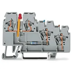 Wago 270-560/281-434 3-Leiter-Initiatorenklemme,LED rot,für PNP-(plus-)schaltende Initiatoren,grau 270560281434  - 50 Stück