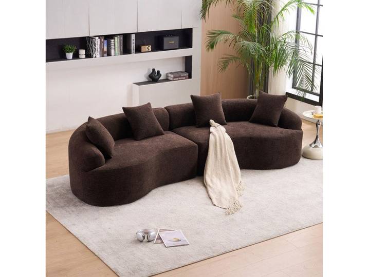 HOMVRA Canapé modulable incurvé 4 places en chenille marron foncé sans montage