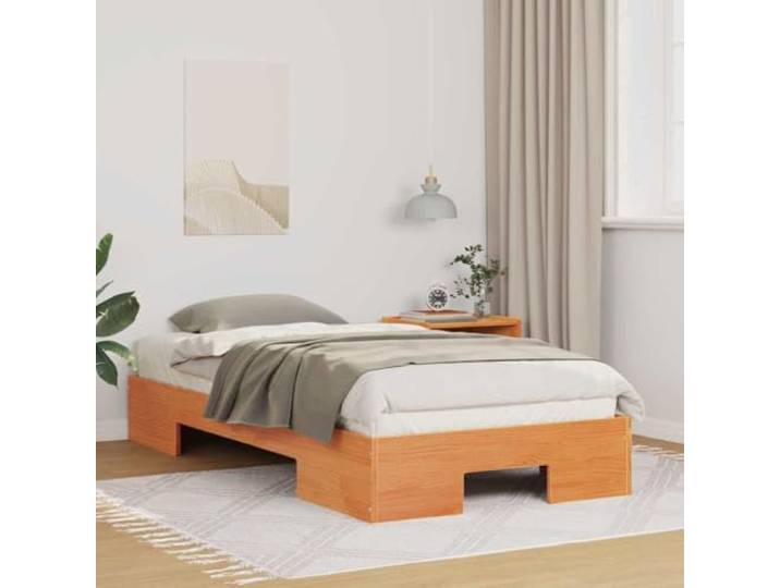 Robustes Bettgestell Schlafzimmer Rechteckig Modern 80x200 cm Braun Bettgestell Braun 80x200 cm Massivholz Kiefer Stabiles Bodenbett Ohne Lattenrost Schlafzimmer Modern Kompakt