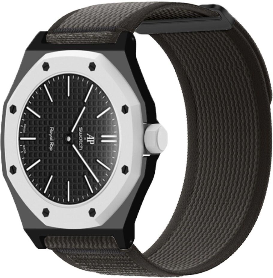 INF Nylon+PC zweiteiliges Loop-Uhrenarmband, AP kompatibel mit Swatch Taschenuhr-Gehäuse Modifikation, Länge 26cm Breite 2.2cm Schwarz