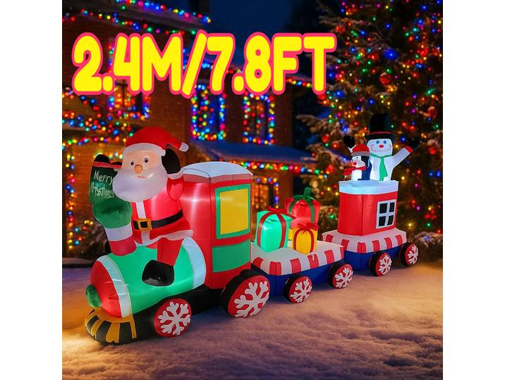 Bonhomme de neige gonflable de Train de père noël de 2.4M/7.8FT avec des cadeaux lumière LED décor à la maison jouet cour fournitures de décoration de vacances de noël cour de pelouse extérieure