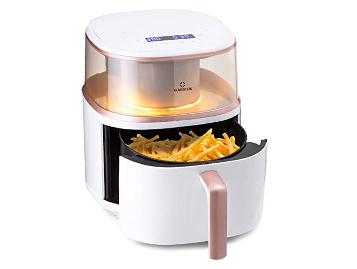 Klarstein Heißluftfriteuse, XL Air Fryer zum Frittieren, Friteuse mit Dampffunktion, Temperaturwahl und 16 Programme, Airfryer zum Luftfritieren, Heißluftfriteuse ohne Öl 1500 W, 7,5 Liter