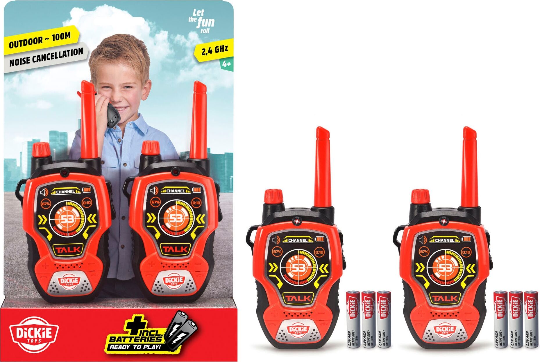 Walkie Talkie DICKIE TOYS "Fun", rot (rot, schwarz), Funkgeräte, KinderB:7,5cm H:16cm, Kunststoff, Walkie Talkie, B:7,5cm H:16cm