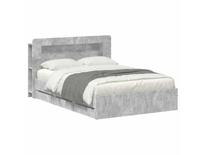 hliofuir Bettrahmen mit Stauraum 150x200 cm Betongrau Holzwerkstoff Praktisches Schlafzimmerbett mit integriertem Kopfteil-Schrank und Schubladen für optimale Raumausnutzung.