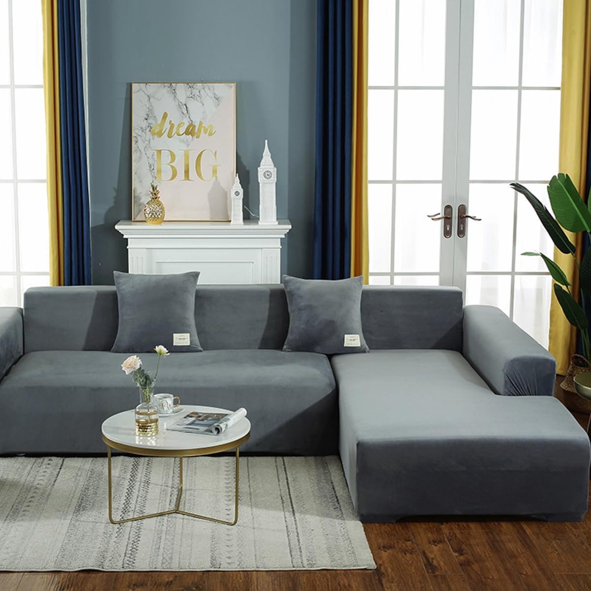 Set van 2 lichtgrijze hoekbankhoezen voor het beschermen van je sofa