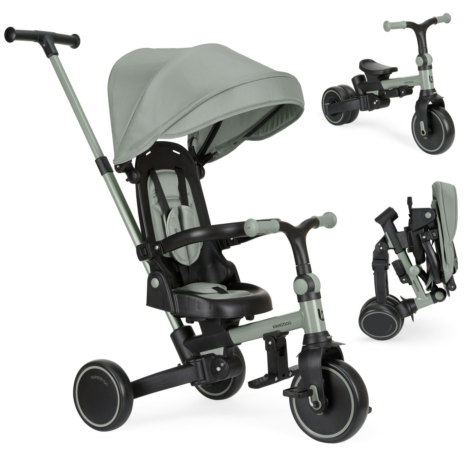 Kikkaboo Driewieler Aluma 5-in-1 loopfiets met duwstang en voetsteun - Groen