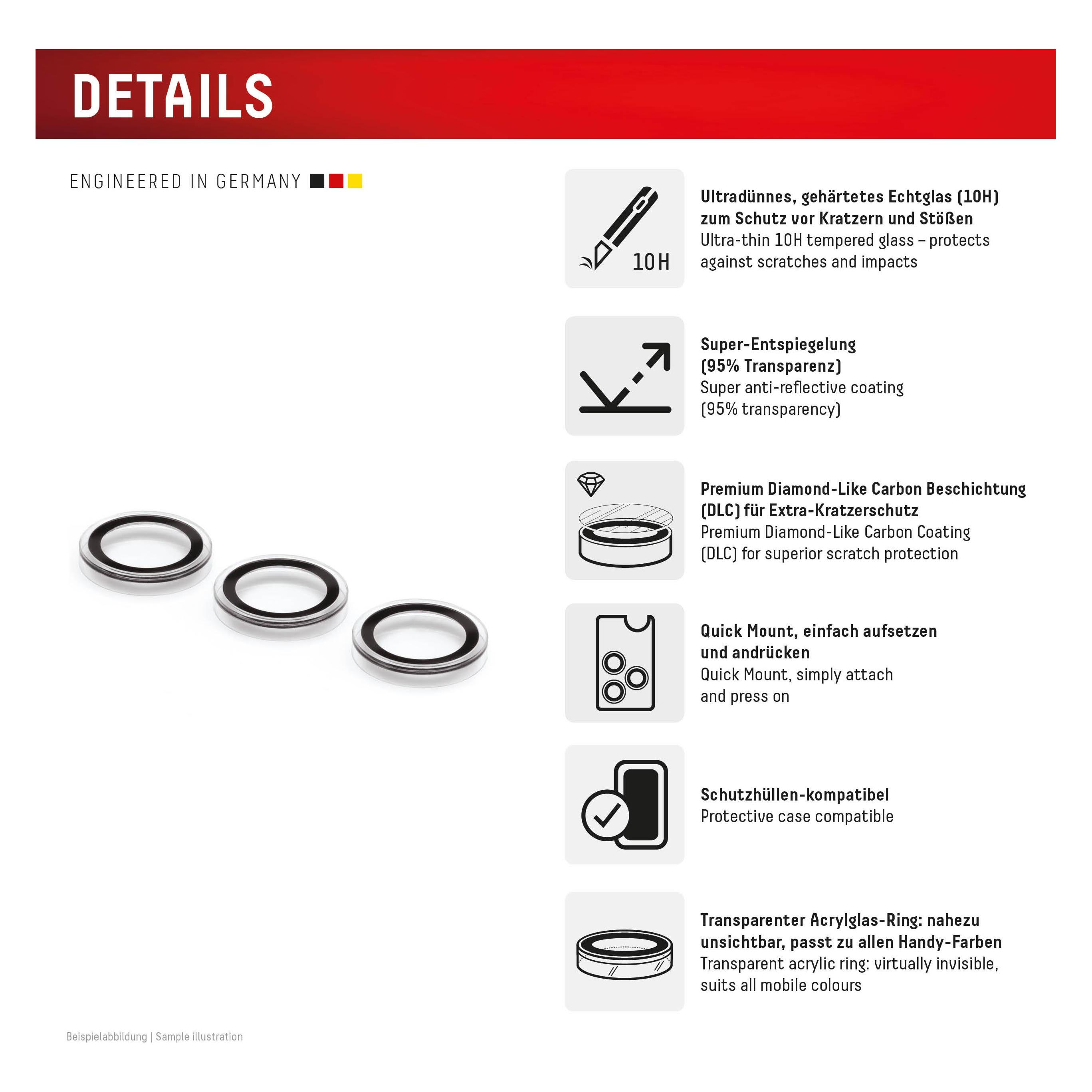 Displex Premium Camera Lens Glass, Kamera Schutzglas, Einzelringe (1 Stk., Samsung Galaxy S25) (02125)