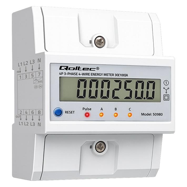 Qoltec Dreiphasen-Elektronikzähler mit Rückstellfunktion (50980)