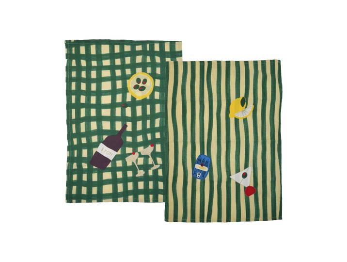 Byon Torchons de cuisine Sera lot de 2 Vert, 50x70 cm