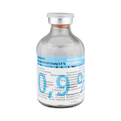 Isotonische NaCl 0,9% DELTAM.Injektion Glasfl. 20x100 ml Infusionslösung