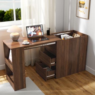 GDFStudio - Saly Modern Multi-Function Home Office Desk & Workstation with Storage, Drawers & Hutch