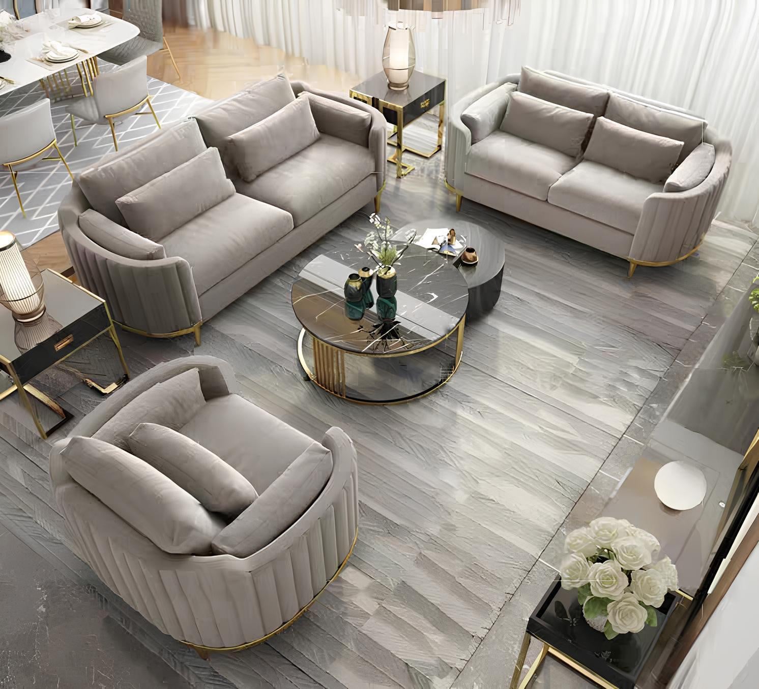 Chesterfield designbank set van 3+2+2 zitplaatsen in textiel