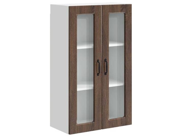 fsahslih Küchen Wandschrank Braun Eichen-Optik Hängeschrank 60x31x100 cm Platzsparender Wand-Aufbewahrungsschrank mit 2 Türen und 3 Ebenen für Teller, Tassen und Vorräte im Essbereich.