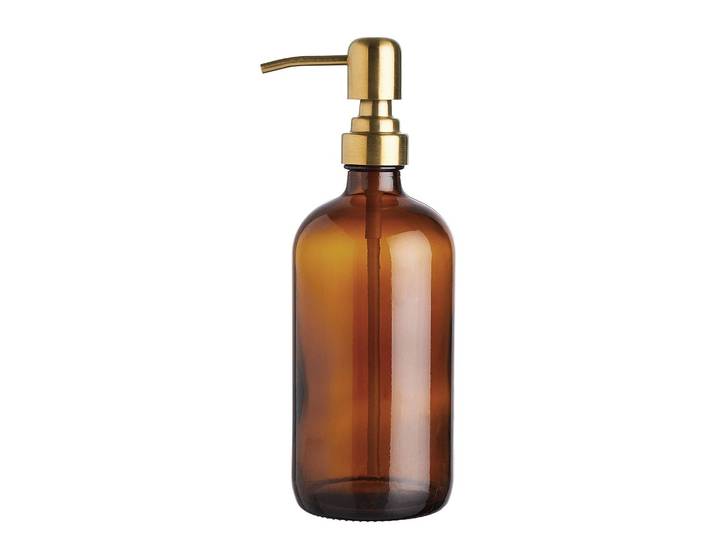 home24 Zeepdispenser Transparant glas Gepolijst roestvrij staal bruin/bruin 22cm