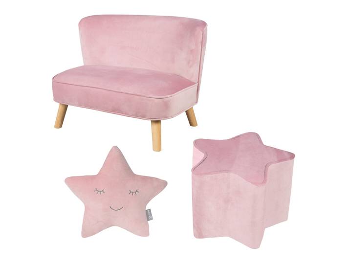Bundle 'Lil Sofa' enthält Kindersofa, Kinderhocker in Sternenform, Dekokissen Stern rosa/mauve