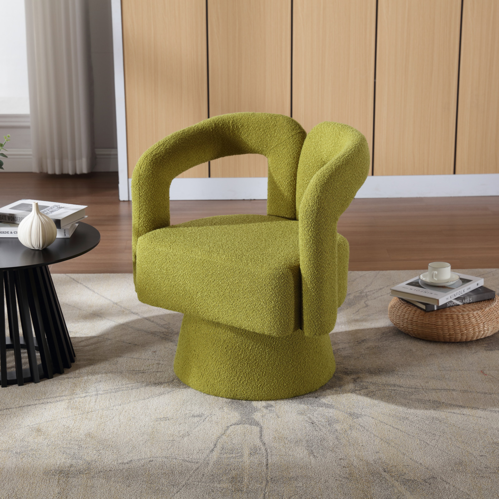 OKWISH 360 graden draaibare fauteuil, gestoffeerde relaxstoel, groen
