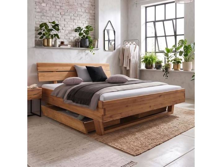 Bett Valera Wildeiche Massivholz 200x200cm Mit Kopfteil höhenverstellbar