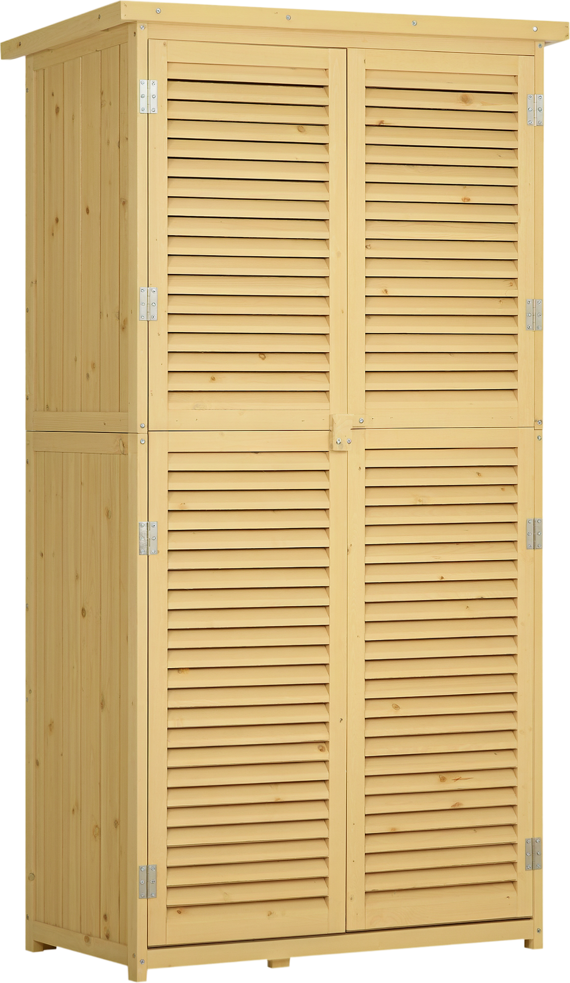 Altro Casetta Attrezzi Giardino In Legno Di Abete E Pino Con 4 Scompartimenti, Armadio Da Esterno Porta Attrezzi Da Giardino Con Tetto Impermeabile, 87x46.